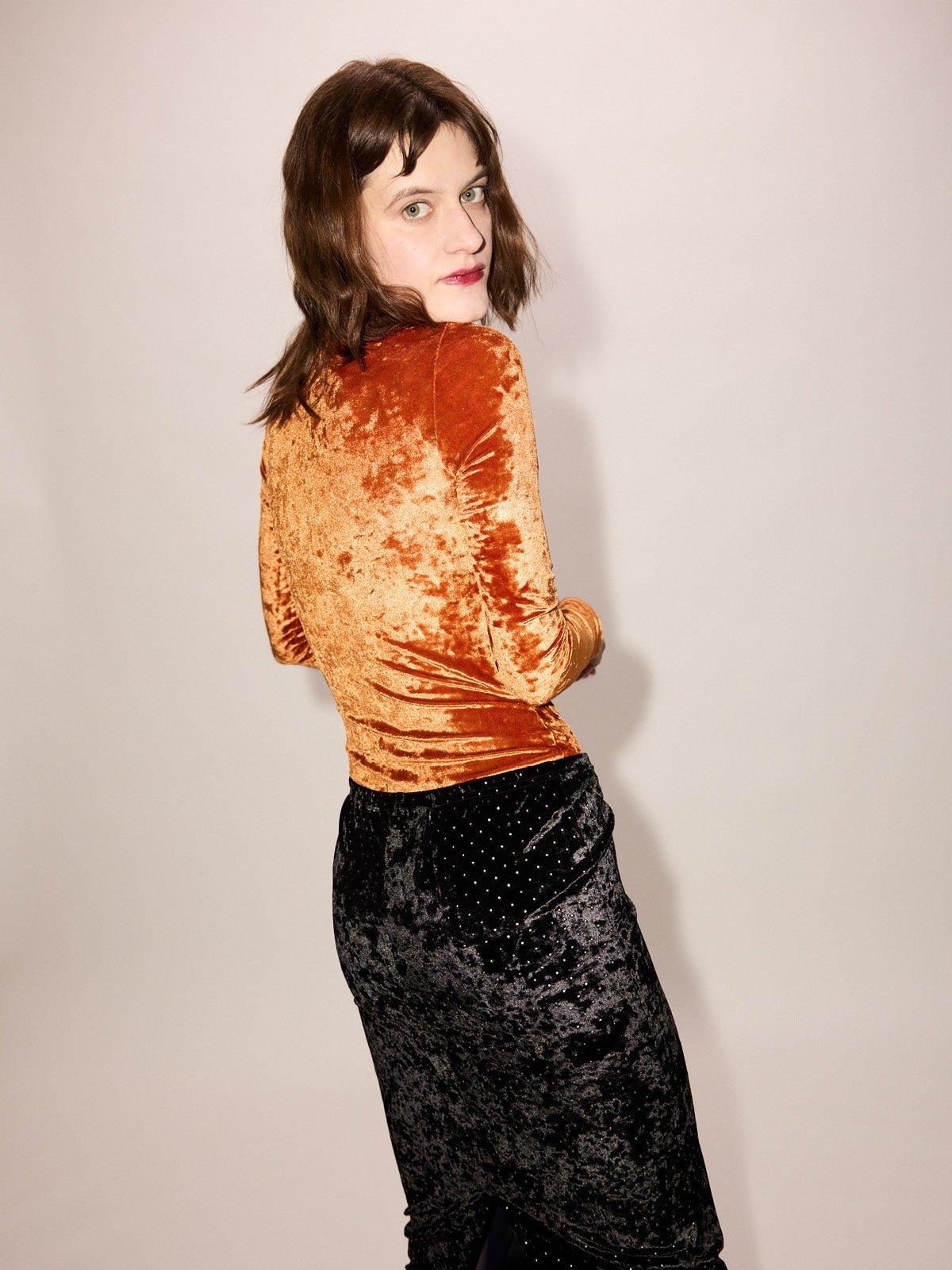 Low-Waist Studded Velvet Skirt