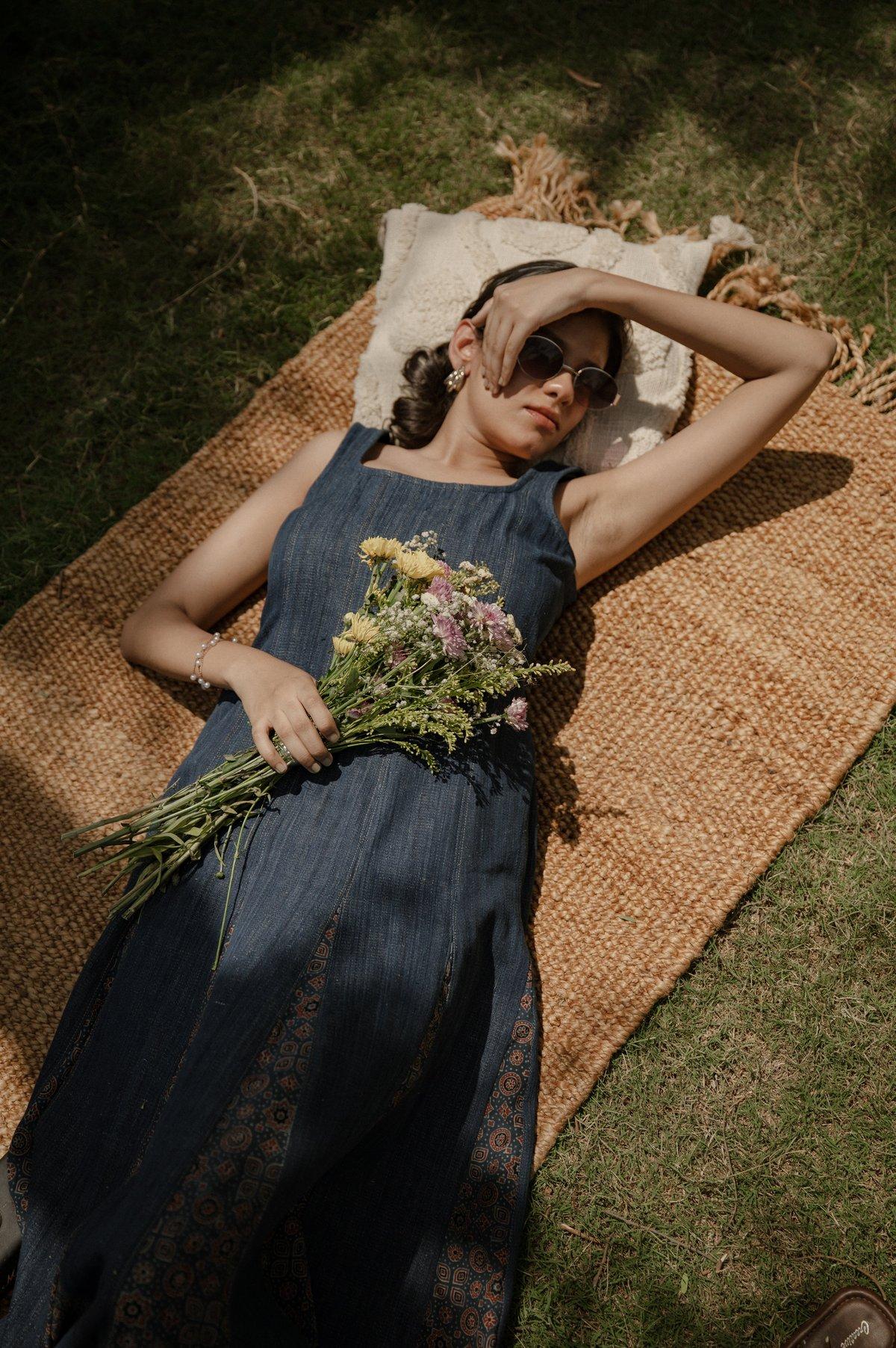 Artemis Handloom Denim Midi Dress
