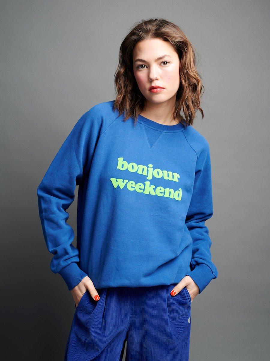 Bonjour Weekend Sweatshirt Blue