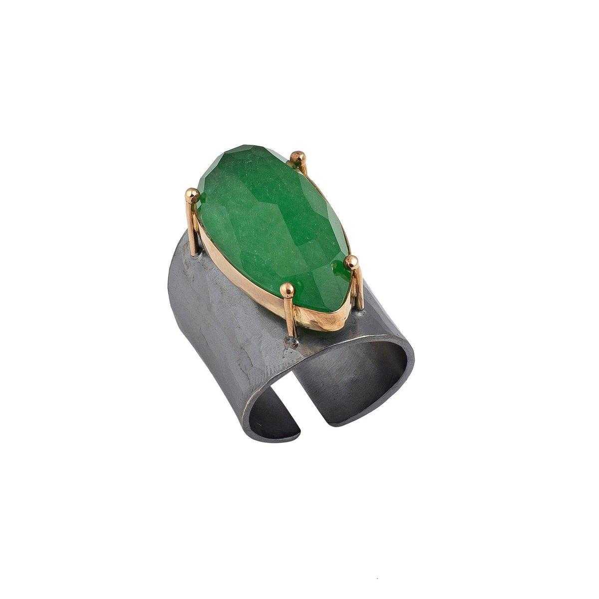 Jade Teardrop Oxidized Ring
