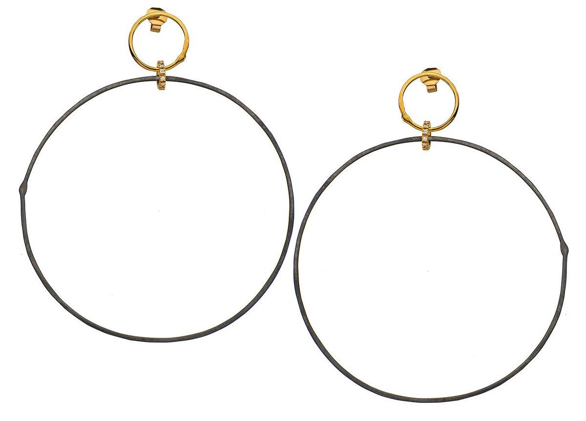 Oxidised Hoops with Gold & Diamonds