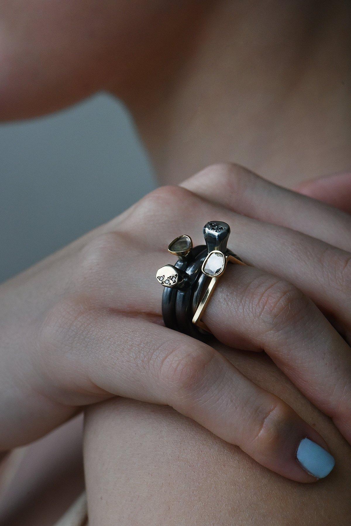 Flat Cut Square Diamond Ring