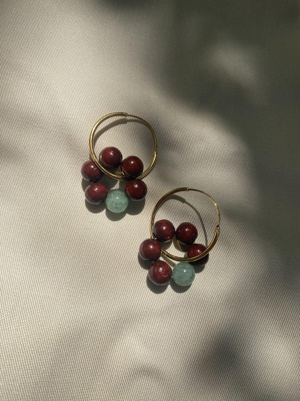 Aventurine Wood Hoop Earrings